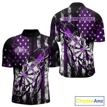 Load image into Gallery viewer, Custom Purple Thunder Lightning Patriotic Dart Team Quarter-Zip Shirts For Men, Dart Jerseys IPHW9658
