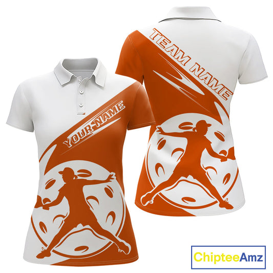 Custom White And Orange Pickleball Jersey, Pickleballer Pickleball Player Women Polo IPHW9341