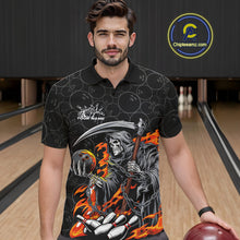 Load image into Gallery viewer, Custom Chaotic Flame Grim Reaper Bowling Polo Shirts For Men, Halloween Bowling Team Shirt IPHW9473