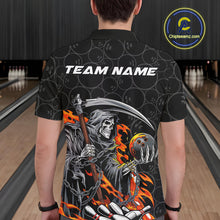 Load image into Gallery viewer, Custom Chaotic Flame Grim Reaper Bowling Polo Shirts For Men, Halloween Bowling Team Shirt IPHW9473