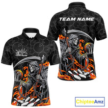 Load image into Gallery viewer, Custom Chaotic Flame Grim Reaper Bowling Polo Shirts For Men, Halloween Bowling Team Shirt IPHW9473