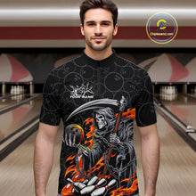 Load image into Gallery viewer, Custom Chaotic Flame Grim Reaper Bowling Quarter-Zip Shirts For Men, Halloween Bowling Team Shirt IPHW9473