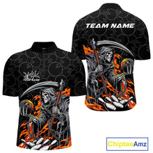 Load image into Gallery viewer, Custom Chaotic Flame Grim Reaper Bowling Quarter-Zip Shirts For Men, Halloween Bowling Team Shirt IPHW9473