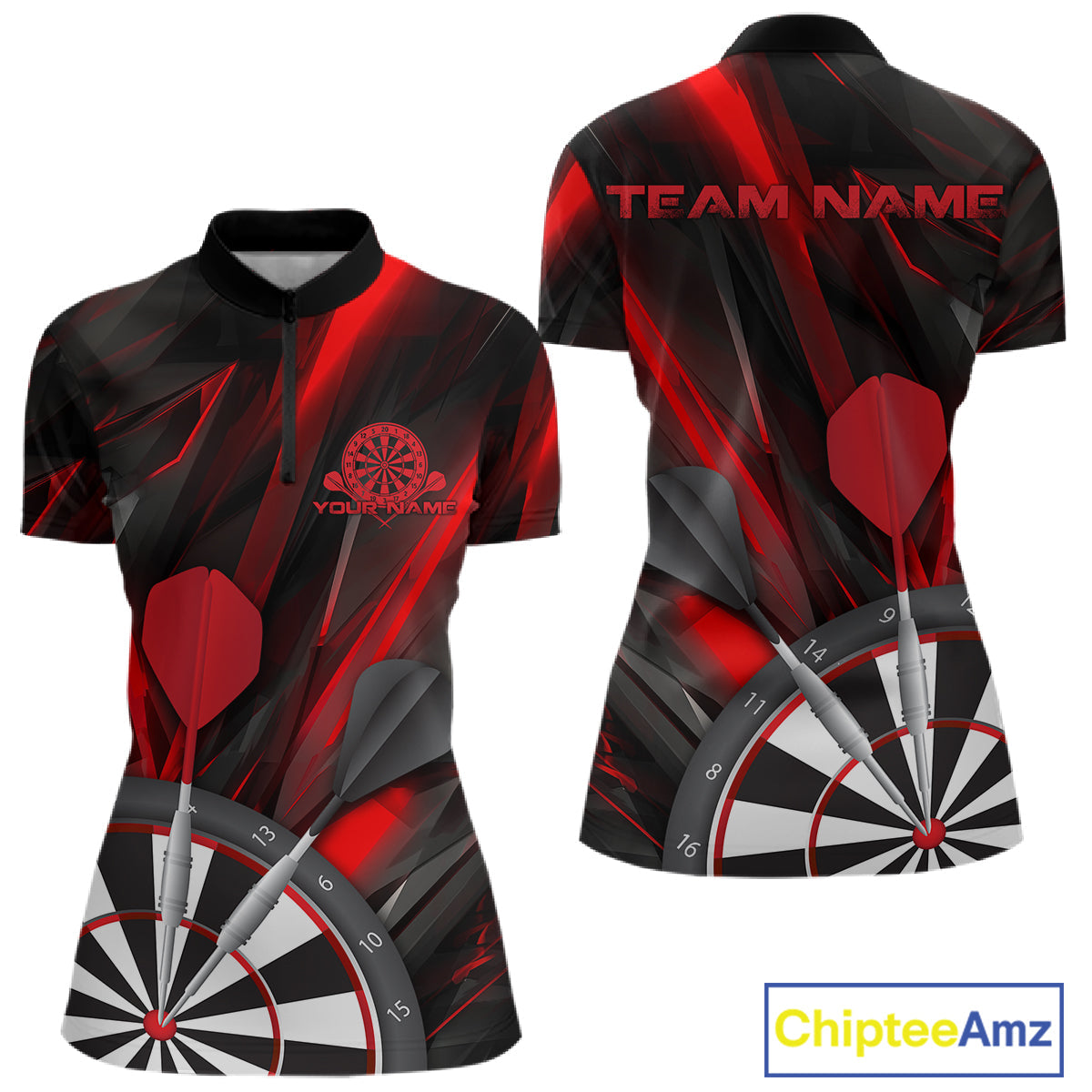Custom Black And Red Dart Jerseys, Dart Quarter-Zip Shirts For Women Team Jerseys IPHW9680