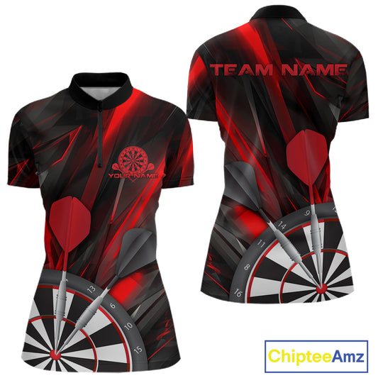 Custom Black And Red Dart Jerseys, Dart Quarter-Zip Shirts For Women Team Jerseys IPHW9680