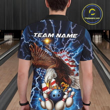 Load image into Gallery viewer, Custom Blue Lightning US Flag Eagle Bowling Team Polo Shirts For Men, Patriotic Bowling IPHW9477