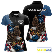 Load image into Gallery viewer, Custom American Flag Eagle Bowling Women Polo Shirts, Patriotic US Bowling League Shirt IPHW9478