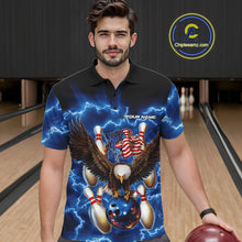 Load image into Gallery viewer, Custom Blue Lightning US Flag Eagle Bowling Team Polo Shirts For Men, Patriotic Bowling IPHW9479
