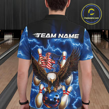 Load image into Gallery viewer, Custom Blue Lightning US Flag Eagle Bowling Team Polo Shirts For Men, Patriotic Bowling IPHW9479