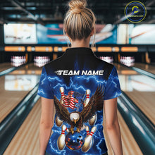 Load image into Gallery viewer, Custom Blue Lightning US Eagle Bowling Team Women Quarter-Zip Shirts, Patriotic Bowling IPHW9479