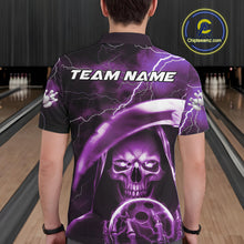 Load image into Gallery viewer, Custom Purple Thunder Lightning Grim Reaper Skull Halloween Bowling Polo Shirts For Men IPHW9853