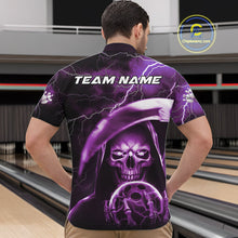 Load image into Gallery viewer, Custom Purple Thunder Lightning Grim Reaper Skull Halloween Bowling Quarter-Zip Shirts For Men IPHW9853