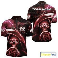 Load image into Gallery viewer, Custom Red Thunder Lightning Grim Reaper Skull Halloween Bowling Quarter-Zip Shirts For Men IPHW9854