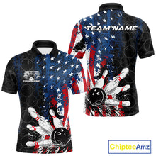 Load image into Gallery viewer, Custom Grunge Vintage American Flag Patriotic Bowling Team Jerseys, Bowling Men Polo Shirt IPHW9489
