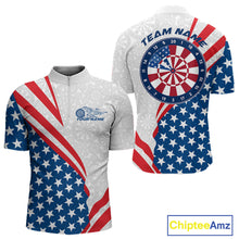 Load image into Gallery viewer, Custom Patriotic Dart Jerseys For Players, US Flag Dartboard Team Quarter-Zip Shirts For Men IPHW9697