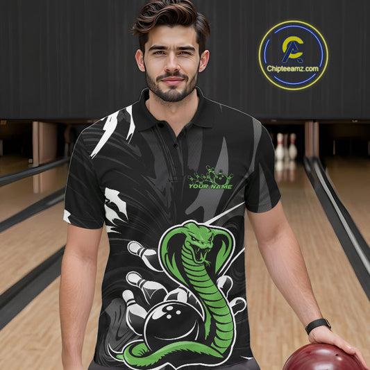 Custom Green Cobra Snake Bowling Team Jerseys, Bowling Polo Shirts For Men IPHW9709