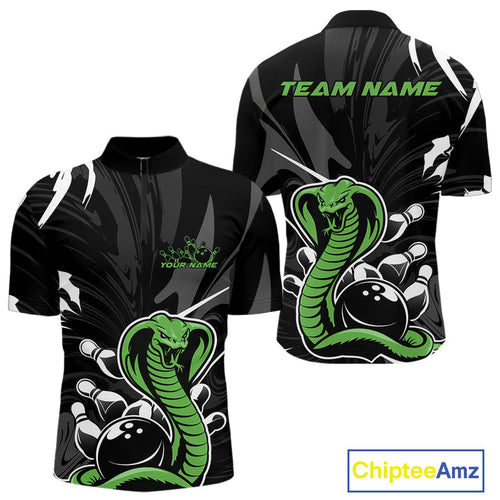 Custom Green Cobra Snake Bowling Team Jerseys, Bowling Quarter-Zip Shirts For Men IPHW9709