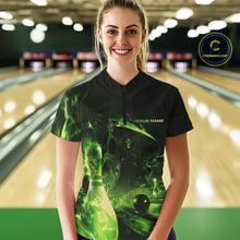 Load image into Gallery viewer, Custom Green Fire Flame Grim Reaper Bowling Women Quarter-Zip Shirts, Halloween Outfit IPHW9712