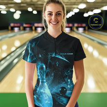 Load image into Gallery viewer, Custom Blue Fire Flame Grim Reaper Bowling Women Quarter-Zip Shirts, Halloween Outfit IPHW9713