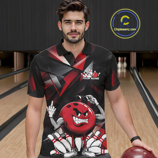 Black And Red Custom Funny Bowling Team Polo Shirts For Men, Bowling Jerseys IPHW9356