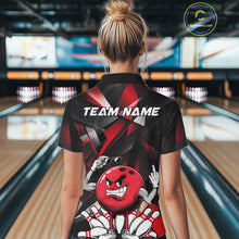 Load image into Gallery viewer, Black And Red Custom Funny Bowling Team Polo Shirts For Women, Bowling Jerseys IPHW9356