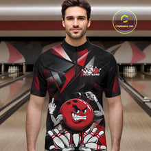 Load image into Gallery viewer, Black And Red Custom Funny Bowling Team Quarter-Zip Shirts For Men, Bowling Jerseys IPHW9356