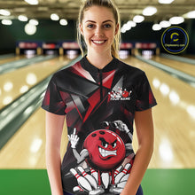 Load image into Gallery viewer, Black And Red Custom Funny Bowling Team Quarter-Zip Shirts For Women, Bowling Jerseys IPHW9356