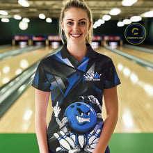 Load image into Gallery viewer, Black And Blue Custom Funny Bowling Team Polo Shirts For Women, Bowling Jerseys IPHW9357