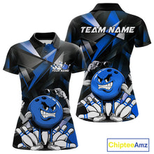 Load image into Gallery viewer, Black And Blue Custom Funny Bowling Team Polo Shirts For Women, Bowling Jerseys IPHW9357
