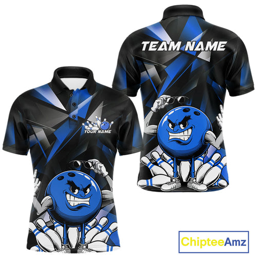 Black And Blue Custom Funny Bowling Team Polo Shirts For Men, Bowling Jerseys IPHW9357