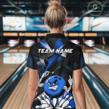 Load image into Gallery viewer, Black And Blue Custom Funny Bowling Team Quarter-Zip Shirts For Women, Bowling Jerseys IPHW9357