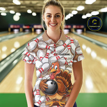 Load image into Gallery viewer, Custom Funny Thanksgiving Turkey Bowling Women Polo Shirts, Thanksgiving Bowlers Outfit IPHW9719