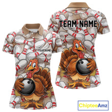 Load image into Gallery viewer, Custom Funny Thanksgiving Turkey Bowling Women Polo Shirts, Thanksgiving Bowlers Outfit IPHW9719