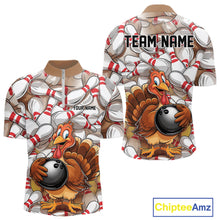 Load image into Gallery viewer, Custom Funny Thanksgiving Turkey Bowling Quarter-Zip Shirts For Men, Thanksgiving Bowlers Outfit IPHW9719