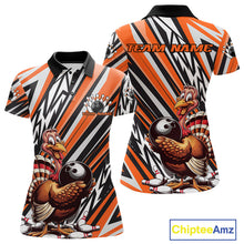 Load image into Gallery viewer, Custom Orange Funny Thanksgiving Turkey Bowling Team Women Polo Shirts, Bowling Jerseys IPHW9721