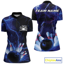 Load image into Gallery viewer, Custom Blue Thunder Lightning Bowling Ball And Pins Women Quarter-Zip Shirt, Team Uniform IPHW9506