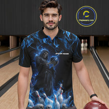 Load image into Gallery viewer, Custom Blue Flame Grim Reaper Bowling Polo Shirts For Men, Halloween Bowling Outfit IPHW9729