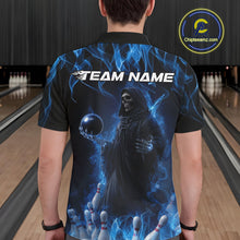 Load image into Gallery viewer, Custom Blue Flame Grim Reaper Bowling Polo Shirts For Men, Halloween Bowling Outfit IPHW9729