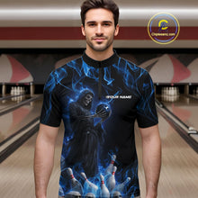 Load image into Gallery viewer, Custom Blue Flame Grim Reaper Bowling Quarter-Zip Shirts For Men, Halloween Bowling Outfit IPHW9729