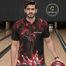 Load image into Gallery viewer, Custom Red Flame Grim Reaper Bowling Polo Shirts For Men, Halloween Bowling Outfit IPHW9730