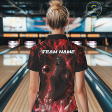 Load image into Gallery viewer, Custom Red Flame Grim Reaper Bowling Polo Shirts For Women, Halloween Bowling Outfit IPHW9730