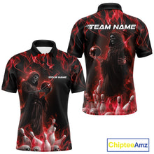 Load image into Gallery viewer, Custom Red Flame Grim Reaper Bowling Polo Shirts For Men, Halloween Bowling Outfit IPHW9730