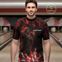 Load image into Gallery viewer, Custom Red Flame Grim Reaper Bowling Quarter-Zip Shirts For Men, Halloween Bowling Outfit IPHW9730