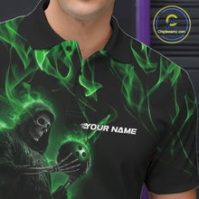 Load image into Gallery viewer, Custom Green Flame Grim Reaper Bowling Polo Shirts For Men, Halloween Bowling Outfit IPHW9731