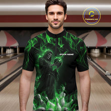 Load image into Gallery viewer, Custom Green Flame Grim Reaper Bowling Quarter-Zip Shirts For Men, Halloween Bowling Outfit IPHW9731