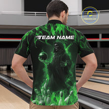 Load image into Gallery viewer, Custom Green Flame Grim Reaper Bowling Quarter-Zip Shirts For Men, Halloween Bowling Outfit IPHW9731