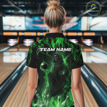 Load image into Gallery viewer, Custom Green Flame Grim Reaper Bowling Women Quarter-Zip Shirts, Halloween Bowling Outfit IPHW9731