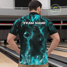 Load image into Gallery viewer, Custom Turquoise Blue Flame Grim Reaper Bowling Men Quarter-Zip Shirts, Halloween Bowling Outfit IPHW9733