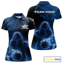 Load image into Gallery viewer, Custom Black And Blue Smoke Flame Grim Reaper Halloween Bowling Women Polo Shirts IPHW9739