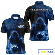Load image into Gallery viewer, Custom Black And Blue Smoke Flame Grim Reaper Halloween Bowling Men Polo Shirts IPHW9739